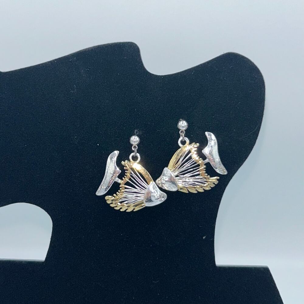 Silvertone & Goldtone Pierced Ear Post Back Fish Earrings